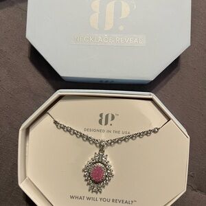 BP Necklace Reveal Lab Created Pink Ice Crystal and Rhodium plated Necklace